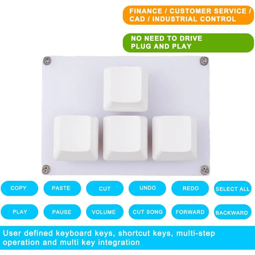 4 Keys Mini Keyboard Direction Arrows Keypad Up Down Left Right DIY Custom Programming Shortcuts USB Mechanical Keypad White